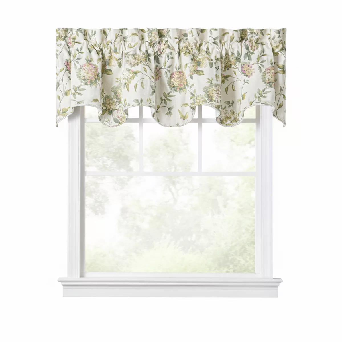 Ellis Curtain 48% Cotton 52% Polyester Abigail Traditional Hydrangea Pattern Scallop Window Valance 70" x 17" Multi