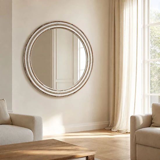 Toemoa 23.62 Inch Wood Round Decorative Wall Mirror, Color: Antique ...