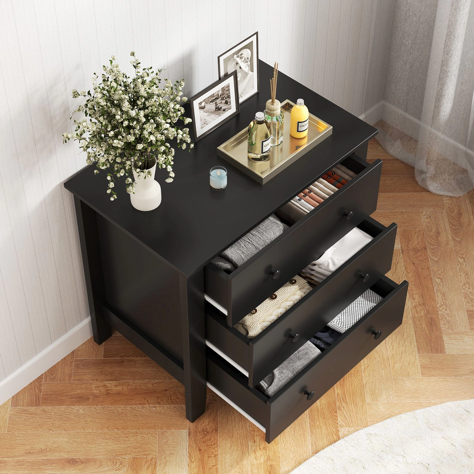 SlickBlue Bedside Table with 3 Drawers Storage Organizer