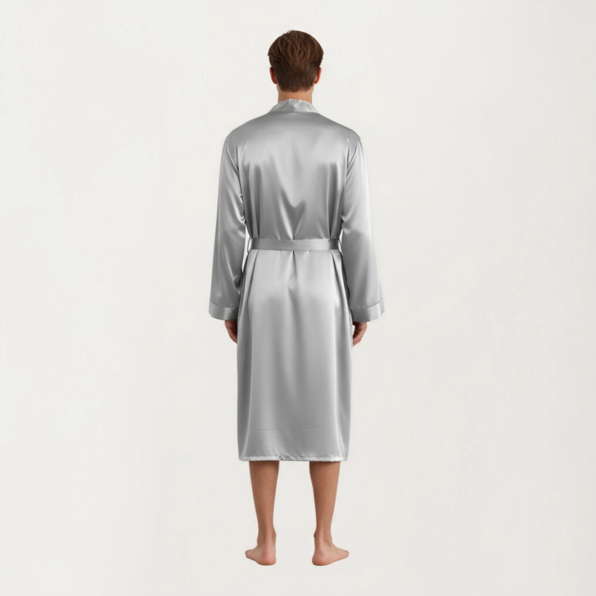 Anna-Kaci Men's Satin Robe with Classic Shawl Collar and Adjustable Waist Tie