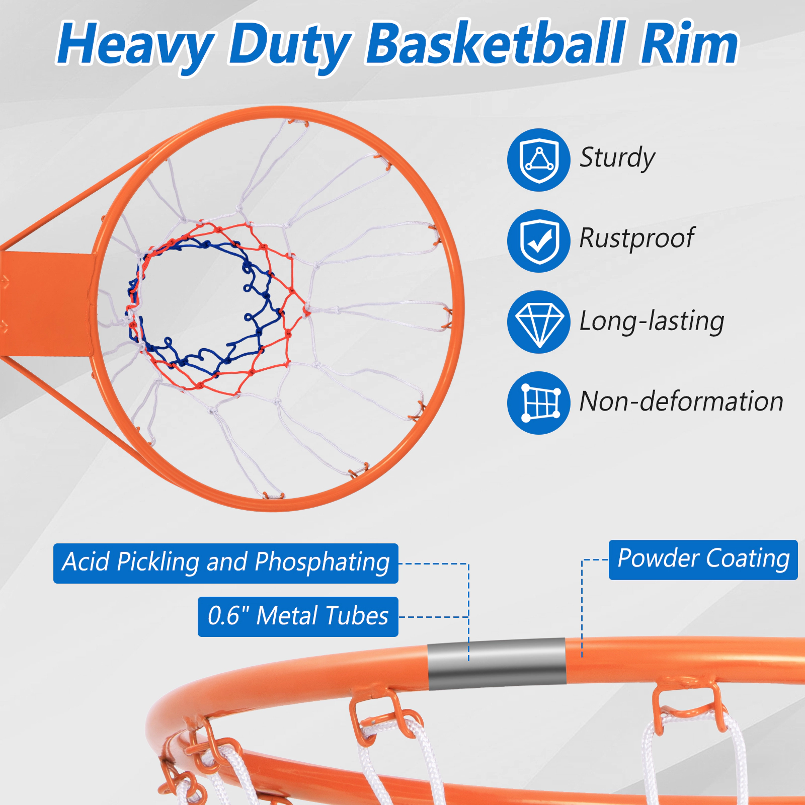 SUGIFT 15-in Basketball Rim Goal Replacement with All-Weather Net and Mounting Hardware Black/Orange
