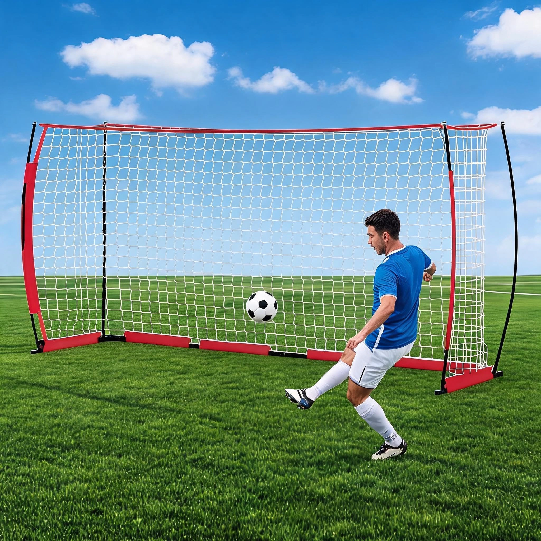 12x6 FT Soccer Goal with Rebounder Net, Portable Training Goal, Iron Frame PE Net & Ground Stakes
