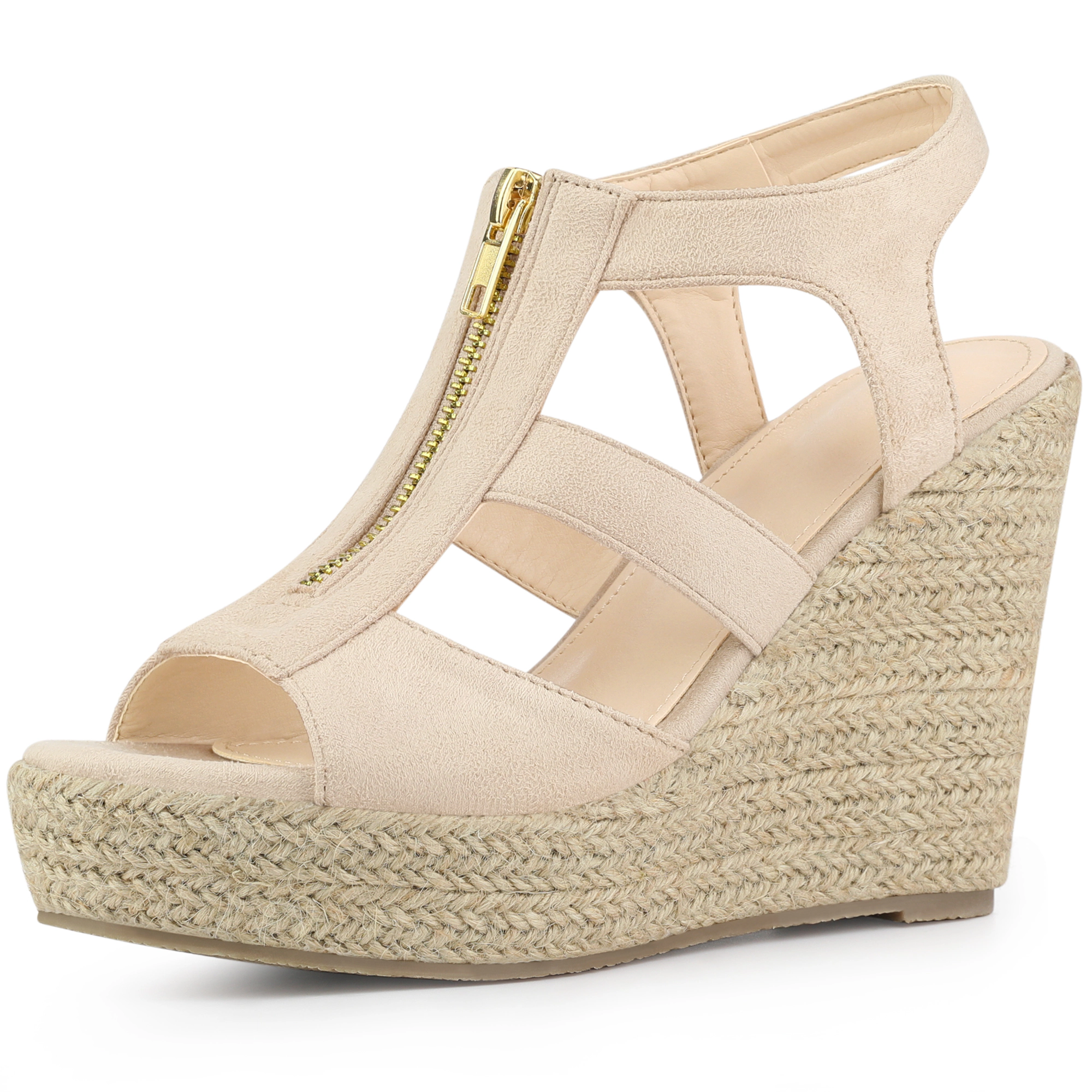 BLISSFUL STEP Women's Wedges Zipper Platform Wedge Heels Sandals