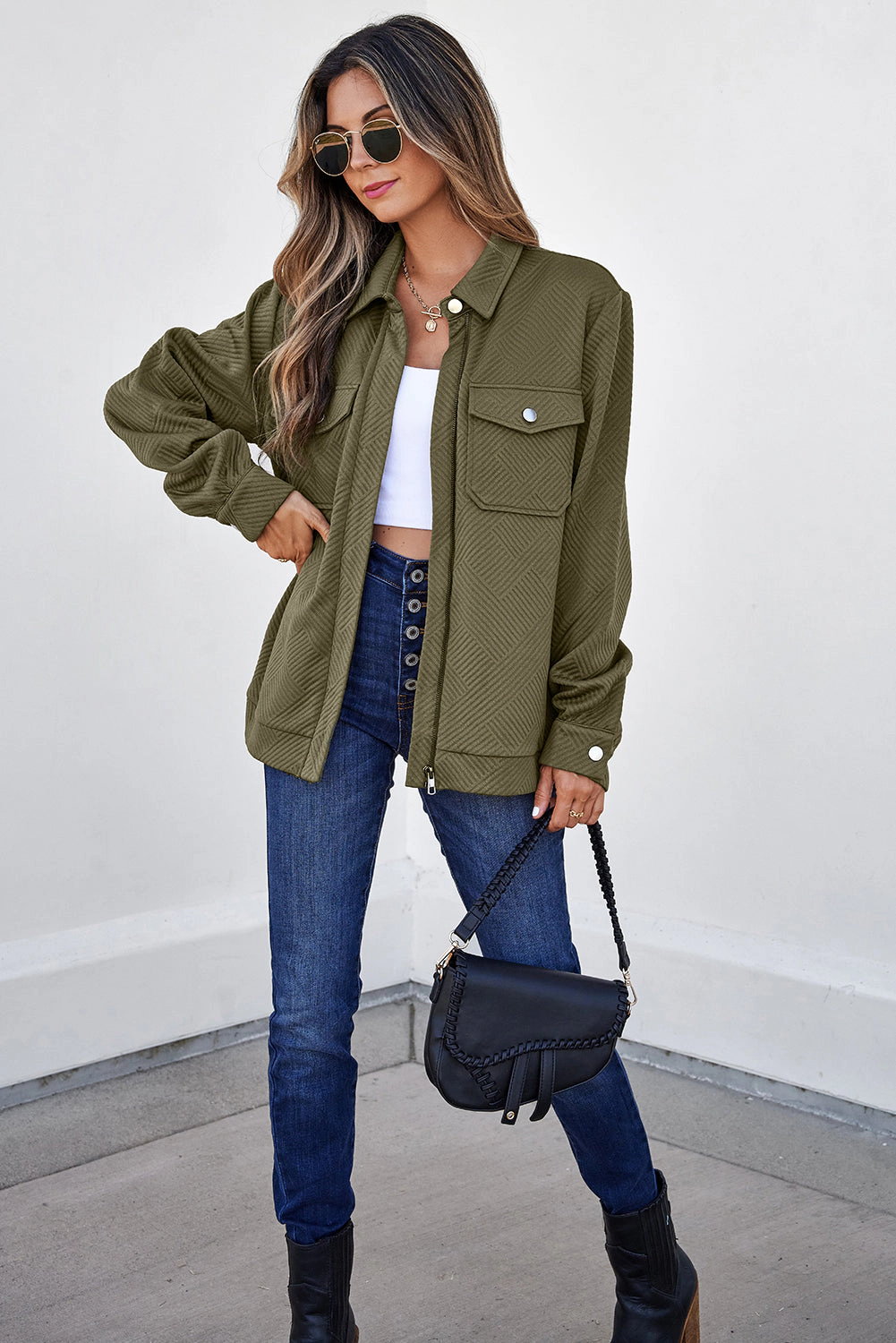 Threaded Pear Women's Remi Zip Up Flap Shirt
