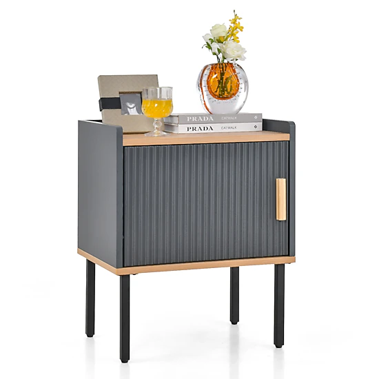 SUGIFT 22 in Gray Nightstand with Single-Door Cabinet and Raised Edge