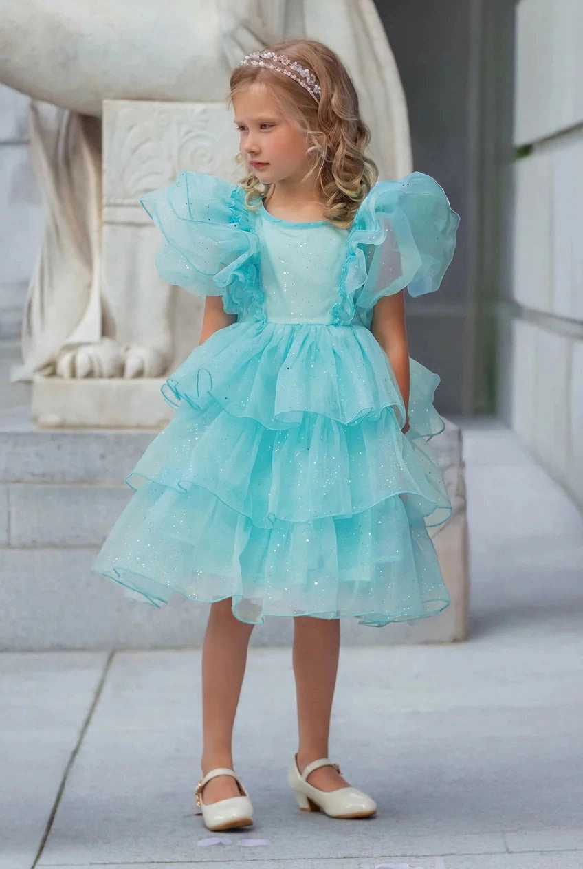 Faeella Girls Bluebell Fairy Layered Tulle Flower Girl Dress