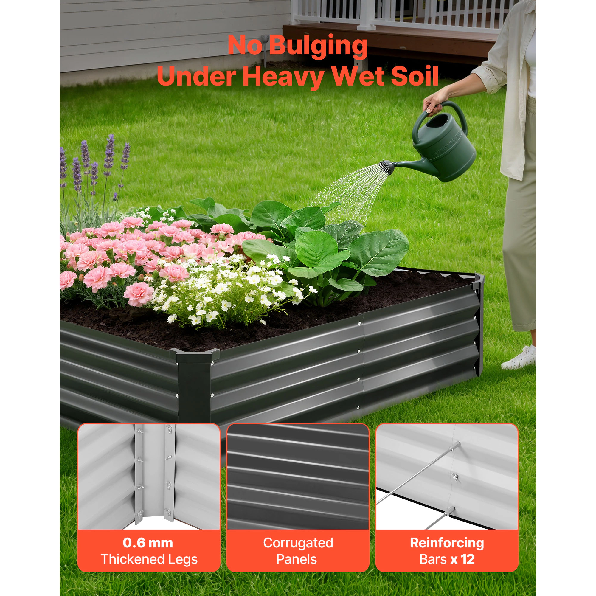 HONGGE 2-Pack Rectangular Aluminum-Zinc Raised Garden Bed, 8 x 4 x 1 ft Open-Bottom Outdoor Planter Boxes, Dark Gray