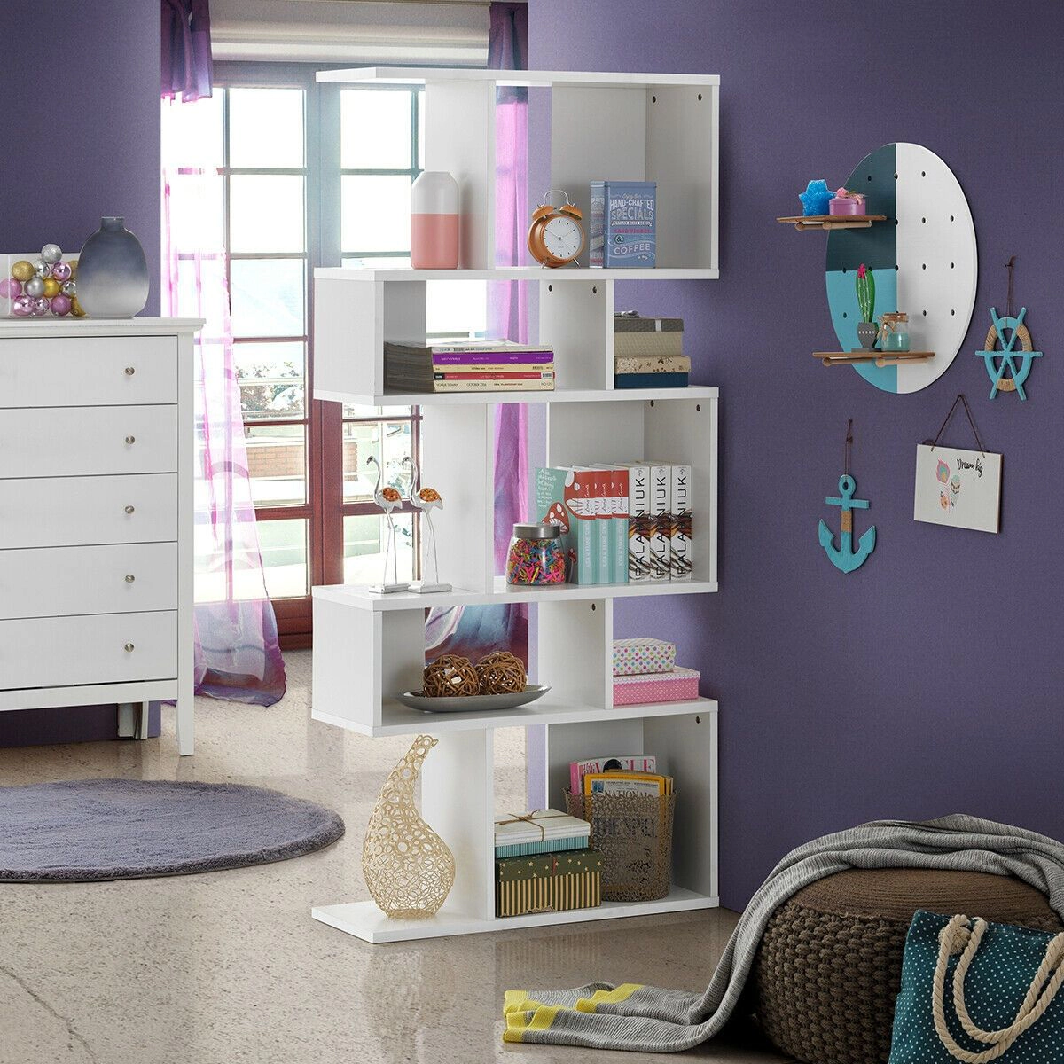 SlickBlue 5 Tier Freestanding Bookshelf With Uneven Open Cubes