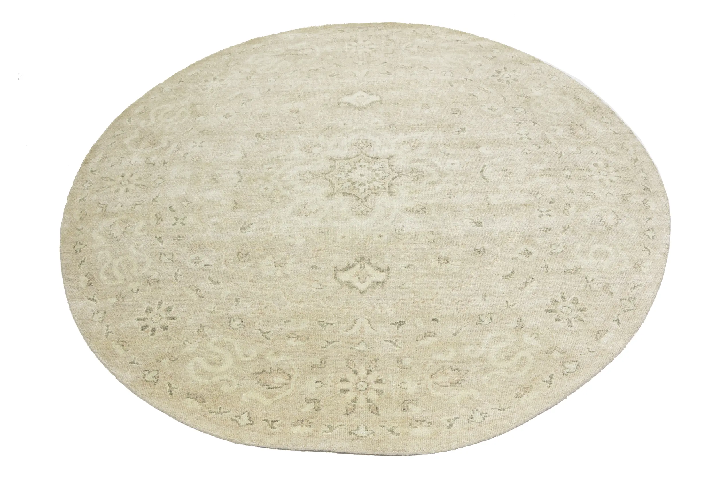 Magic Rugs Muted Pinkish Beige Floral 8X8 Transitional Oriental Round Rug