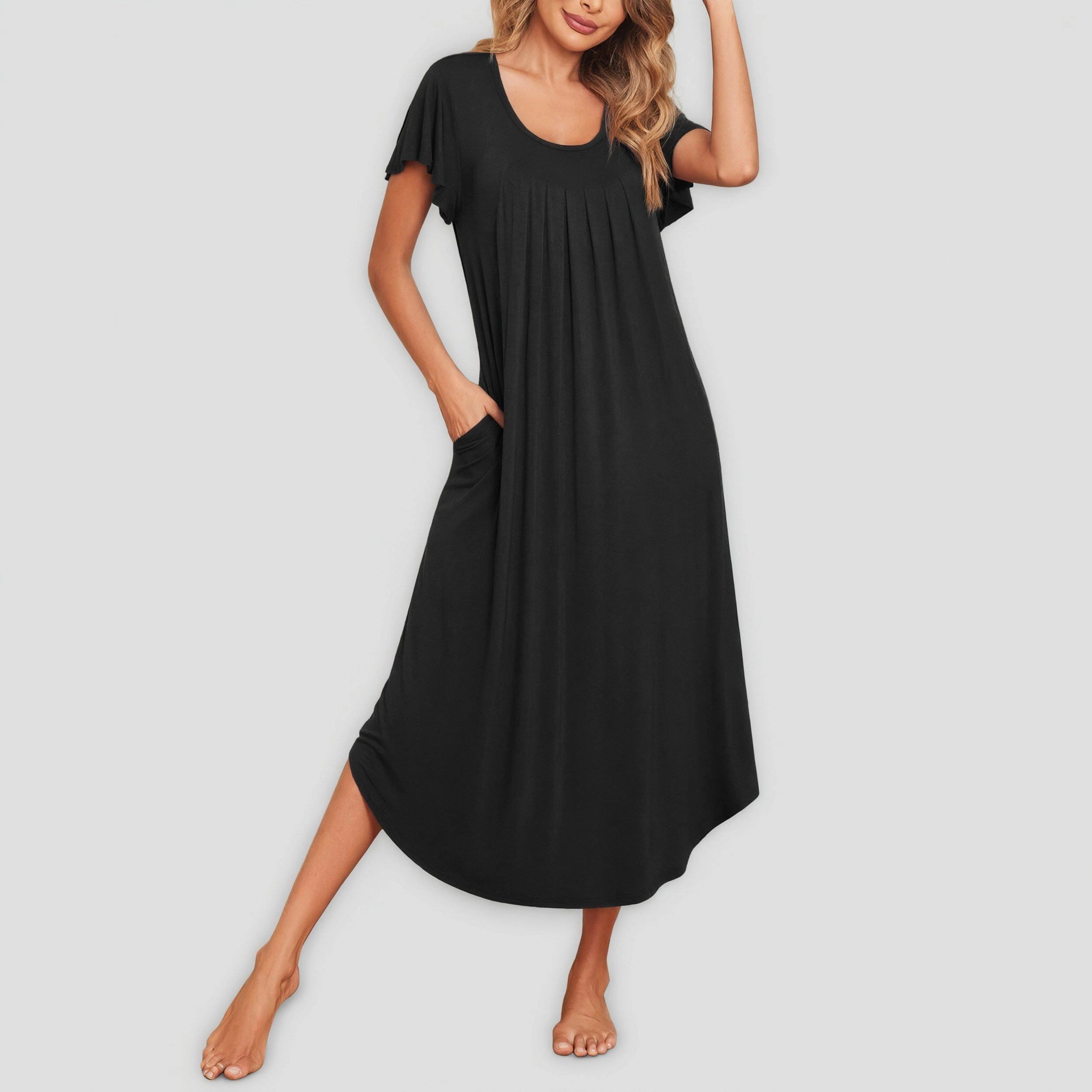 Ekouaer Long Nightgowns for Women with Pockets Short Sleeves Casual House Dresses