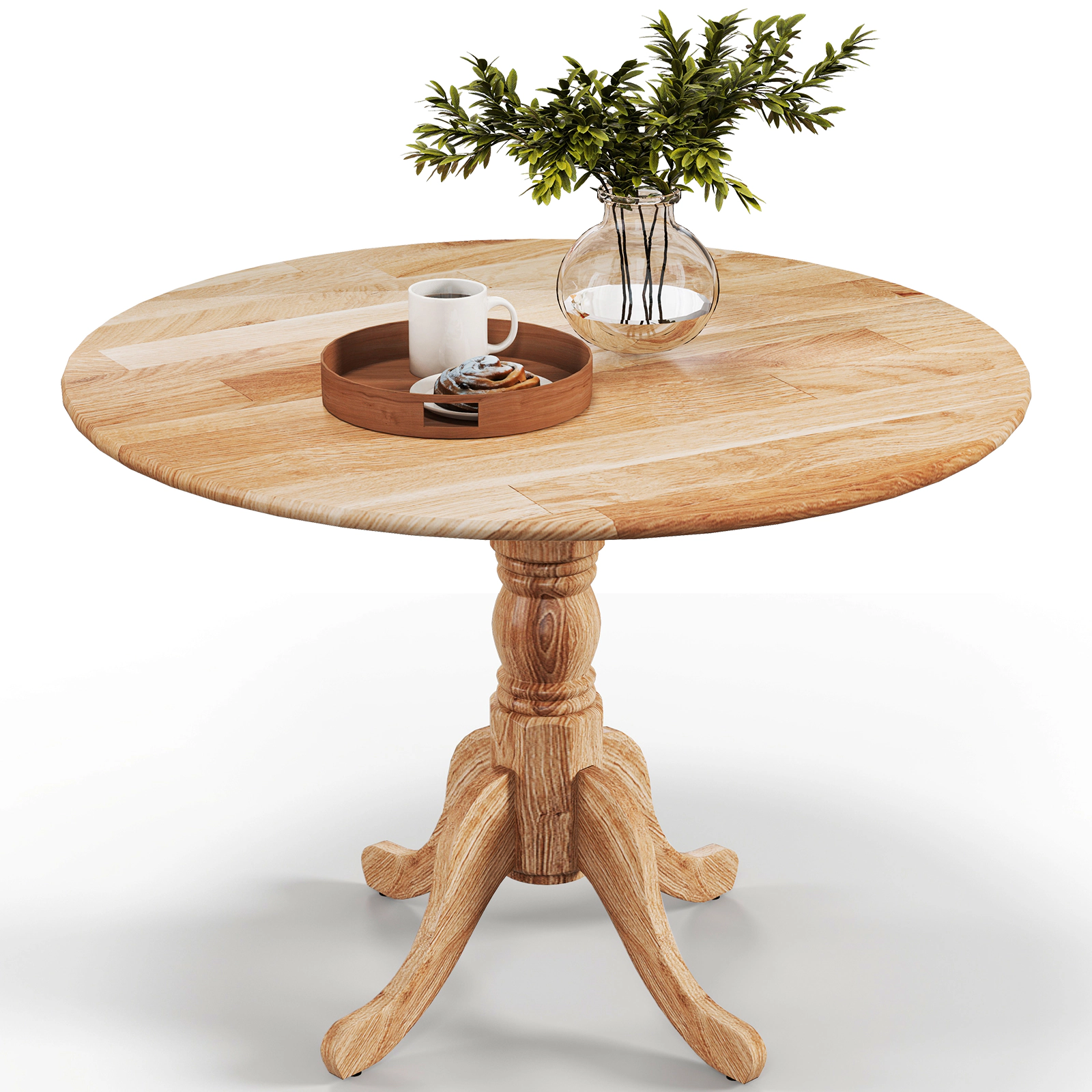 SUGIFT Wooden Round Dining Table with Curved Trestle Legs 220-Lb Capacity Natural