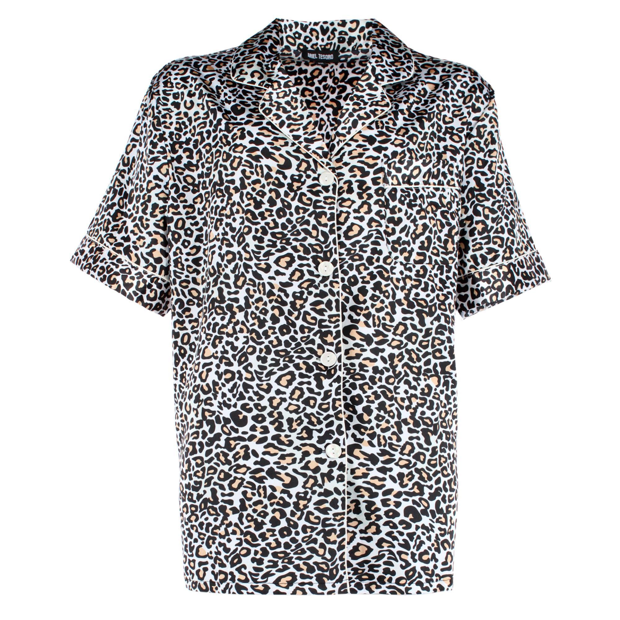 CTM Women's Plus Satin Leopard Print Pajama Set