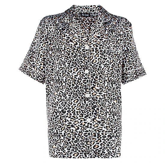 CTM Women's Plus Size Satin Leopard Print Pajama Set