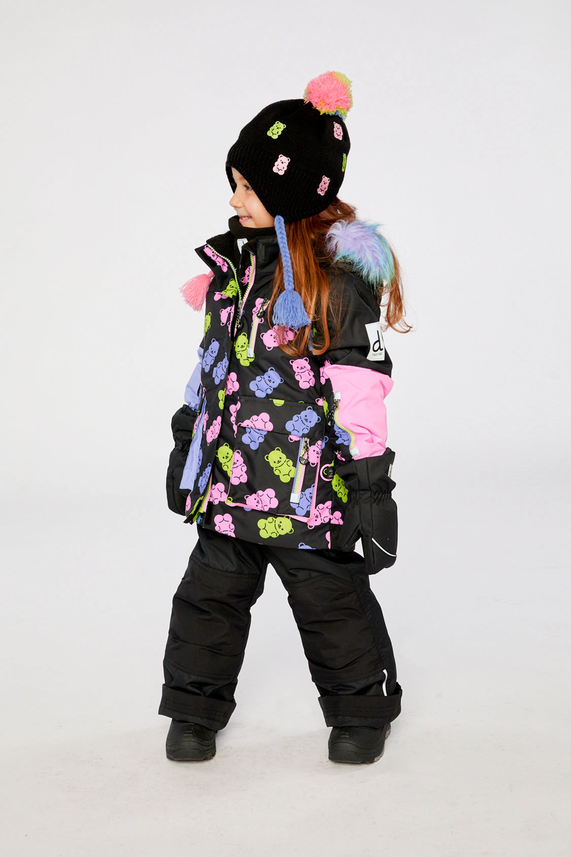 Deux par Girls Gummy Bear Print Two Piece Play Snowsuit with Hooded Jacket and Snow Pants