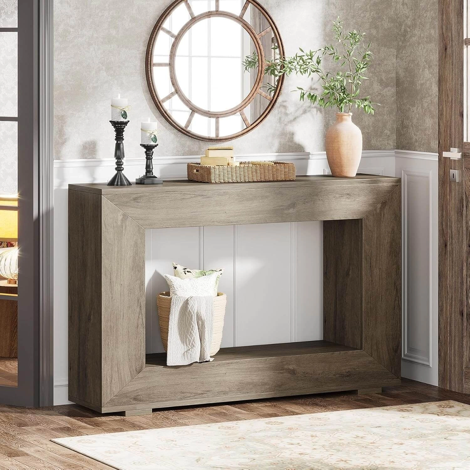 Tribesigns Farmhouse Console Table, 47" Rustic Wood Entryway Sofa Table with Storage