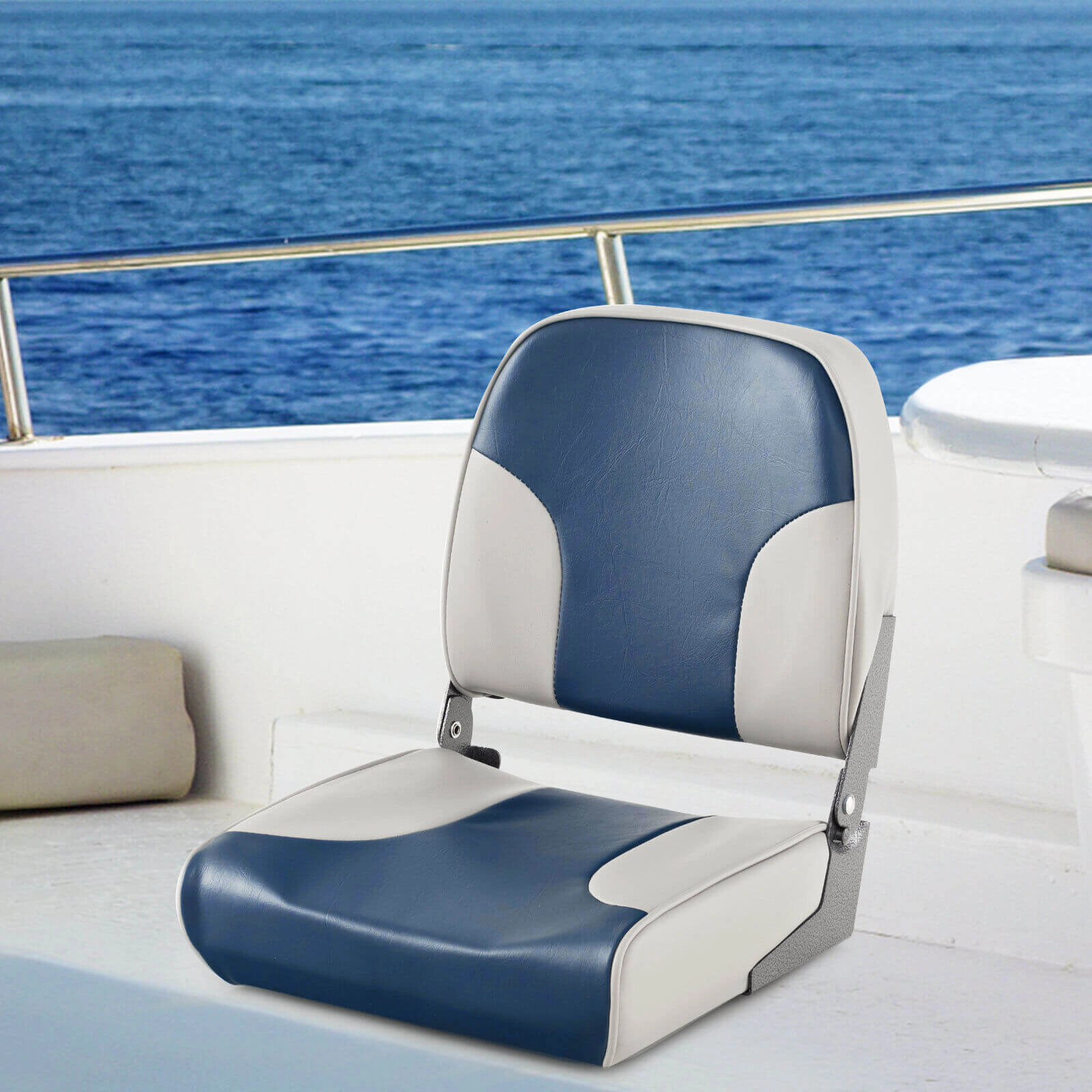 SUGIFT Folding Low Back Boat Seat Set with Sponge Padding and Aluminum Hinges 400-lb Capacity Blue