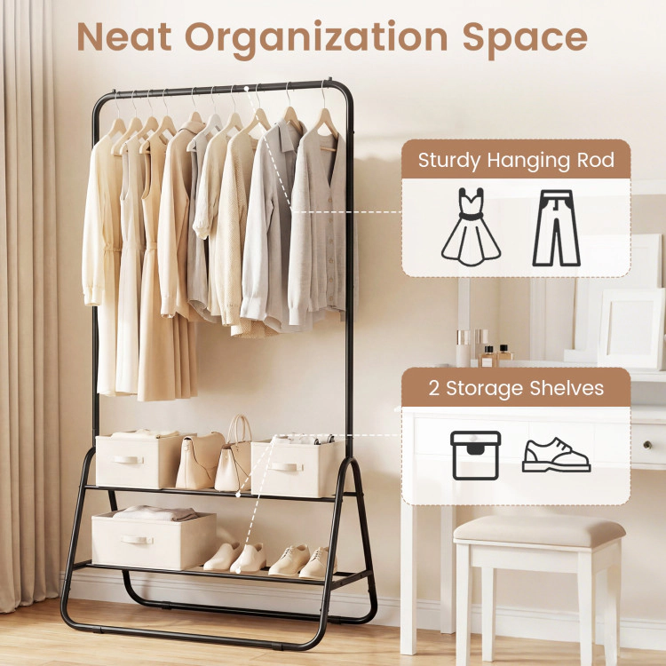 Hivvago Heavy Duty Clothes Rack with Hanging Rod and Storage Shelves