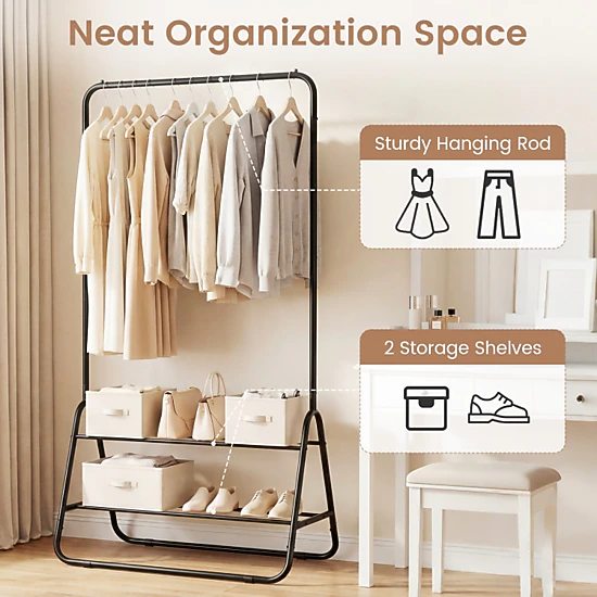 Hivvago Clothes Rack with Hanging Rod and Shelves