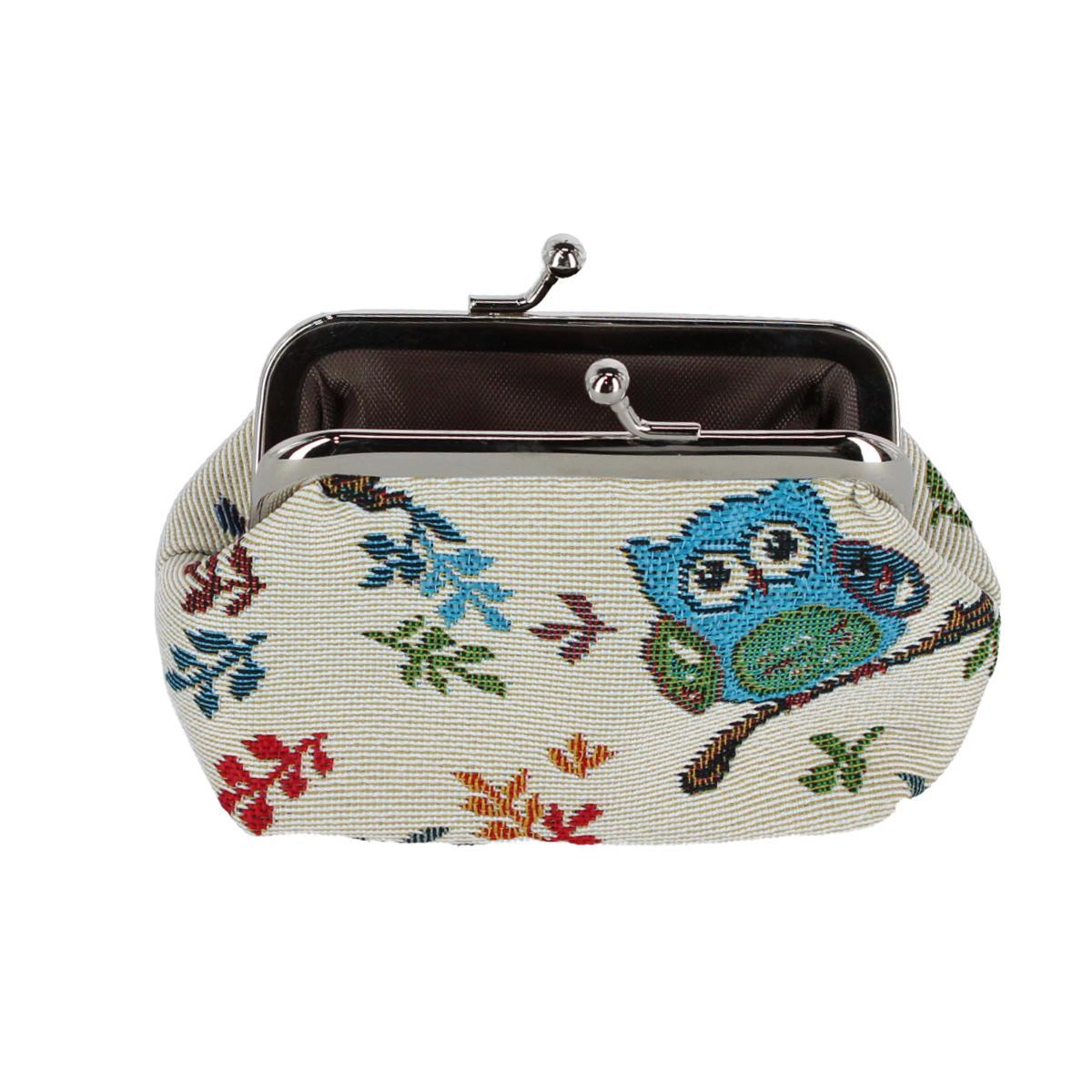 CTM Women's Owl Themed Tapestry Coin Purse Wallet