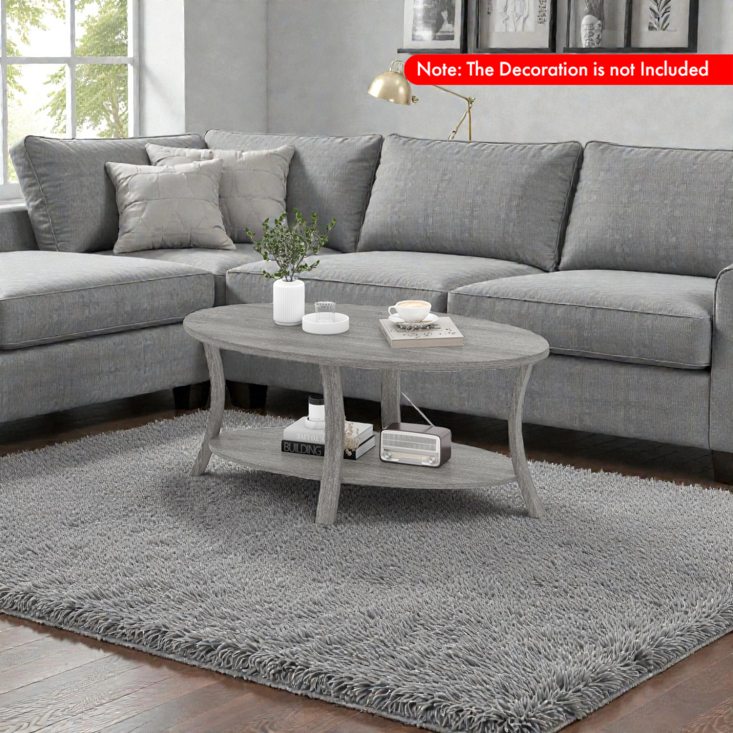 Hivvago Contemporary Oval Center Table with Dual Layers for Display and Storage