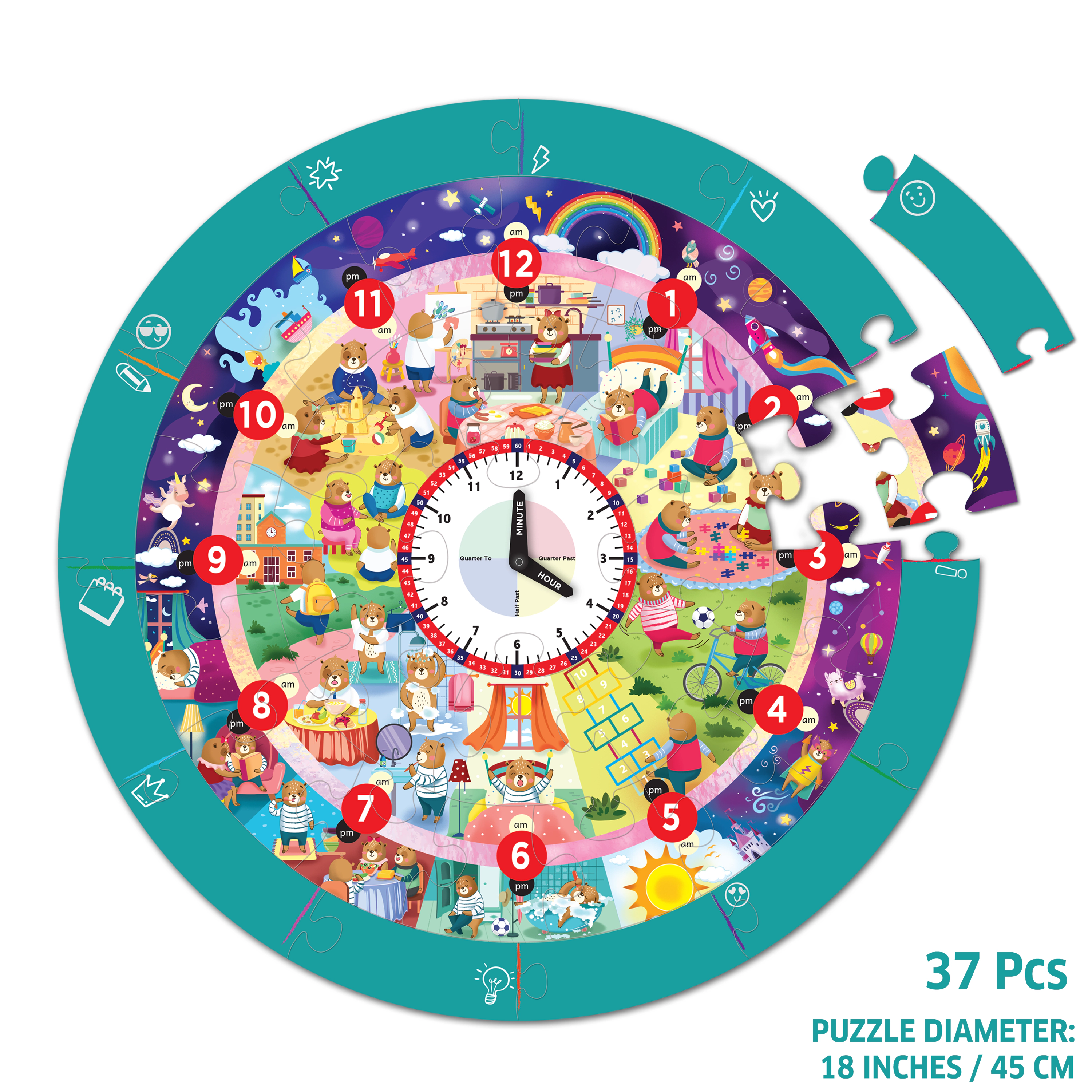 Chalk & Chuckles Busy Bear's Tell the Time Puzzle -37 pieces