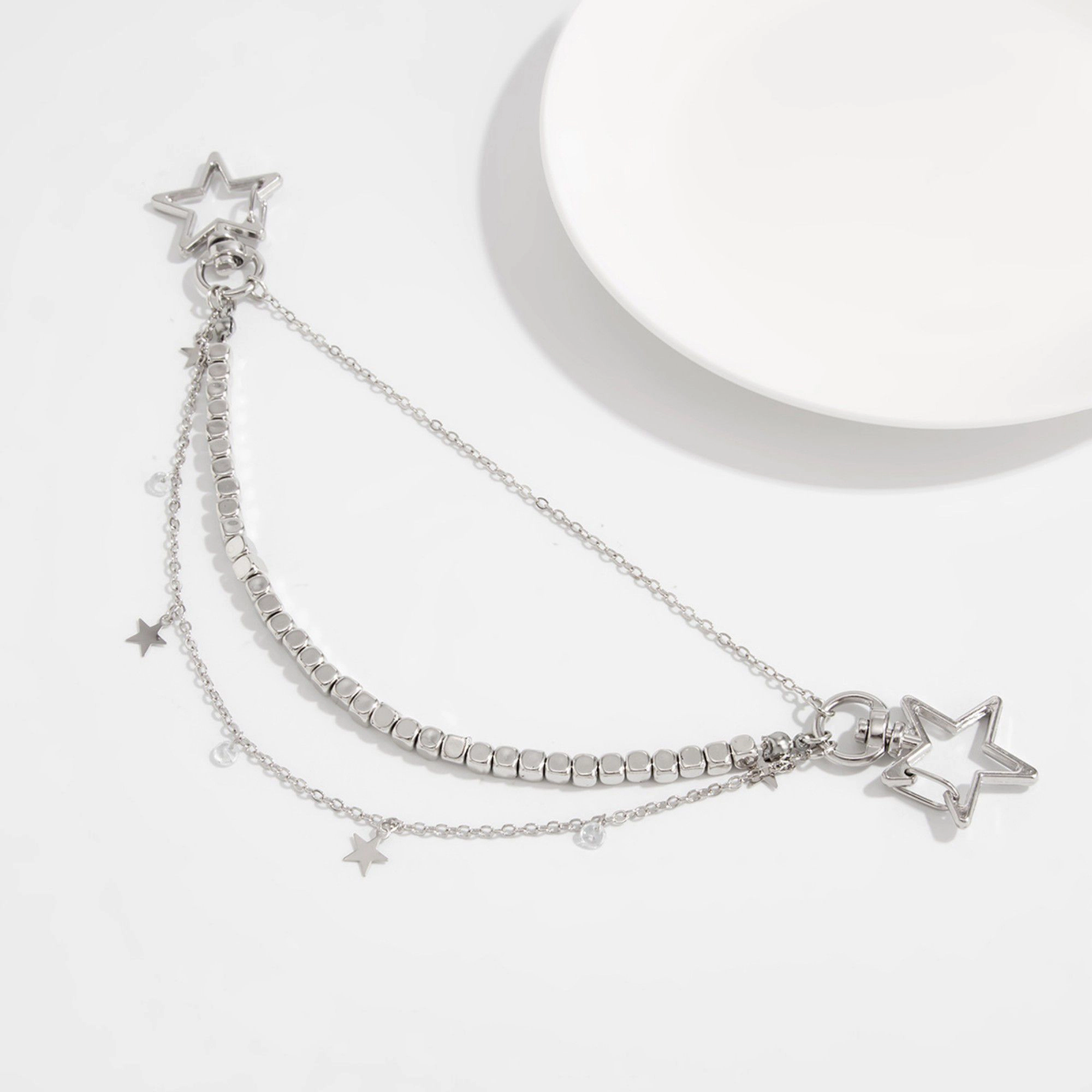 Alilang Women's Star Chain Bag Charm with Layered Silver Tone Chains Dual Clips for Jeans Bags and Keys
