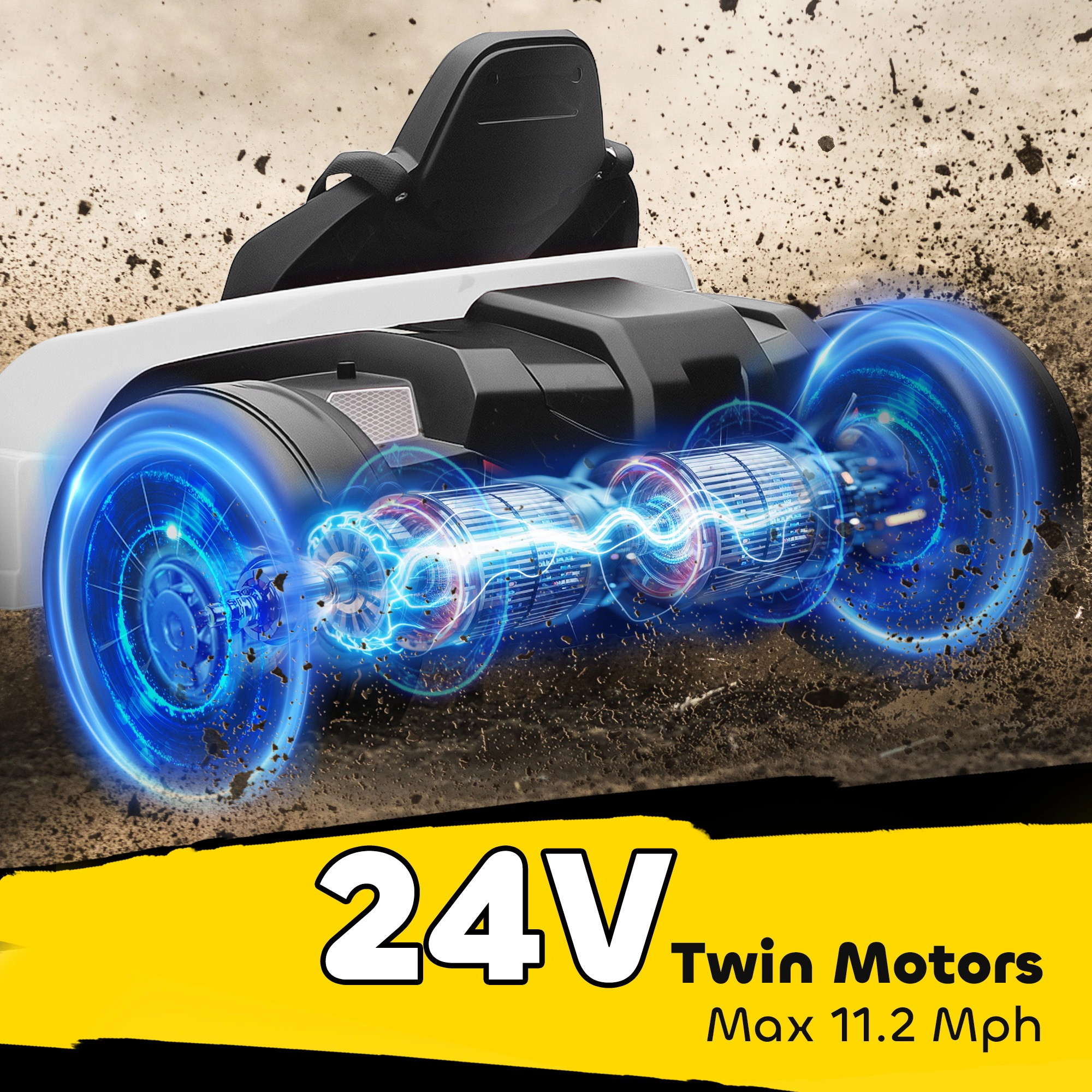 HONGGE Qaba 24V Electric Go Kart with Dual 150W Motors, Adjustable Seat & 11.2MPH High Speed, Slow Start