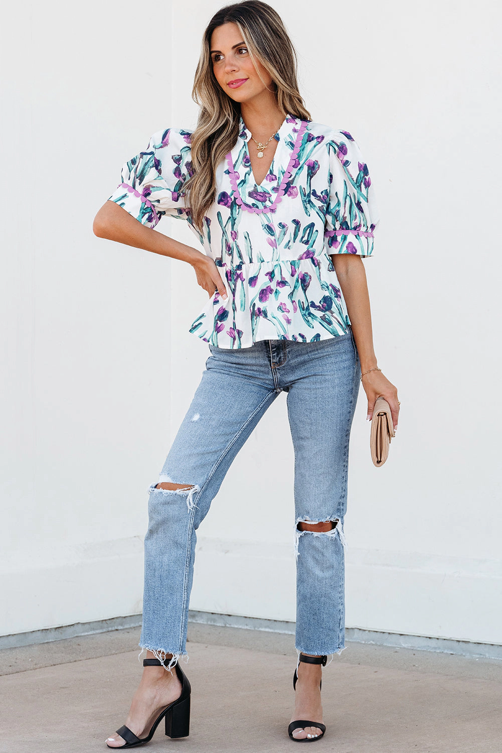 Threaded Pear Women's Raelyn Floral Ricrac Trim Top