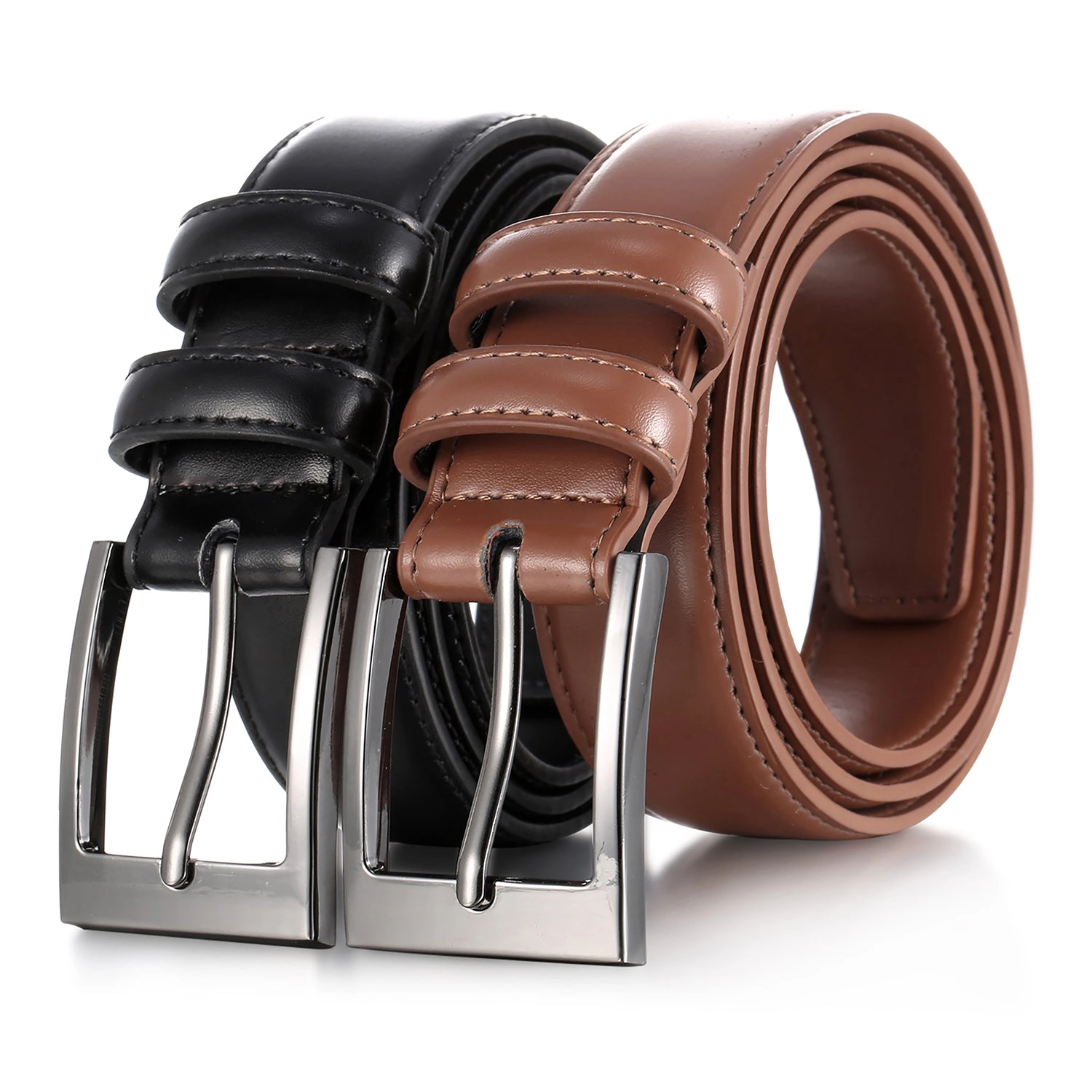 Mio Marino Men's Dual Loop Leather Dress Belt - 2 Pack