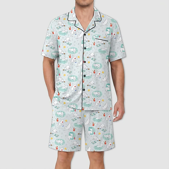 Ekouaer Mens Pajamas Set Summer Short Sleeve Button Up Pjs 2 Piece Sleepwear with Pockets