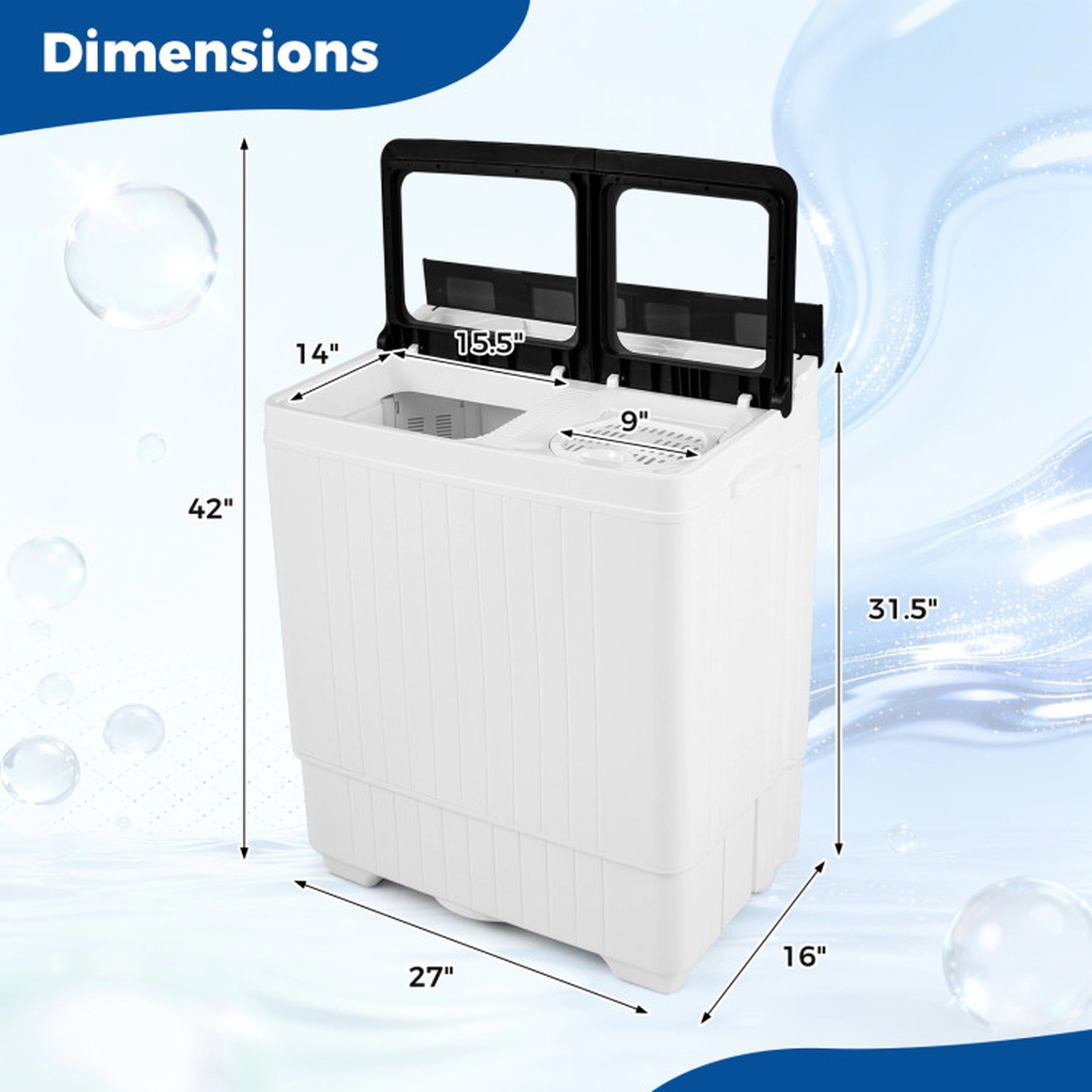 SUGIFT Black Twin Tub Portable Washing Machine with 18-lb Washer and 8-lb Spinner 27-in W 16-in D 31.5-in H
