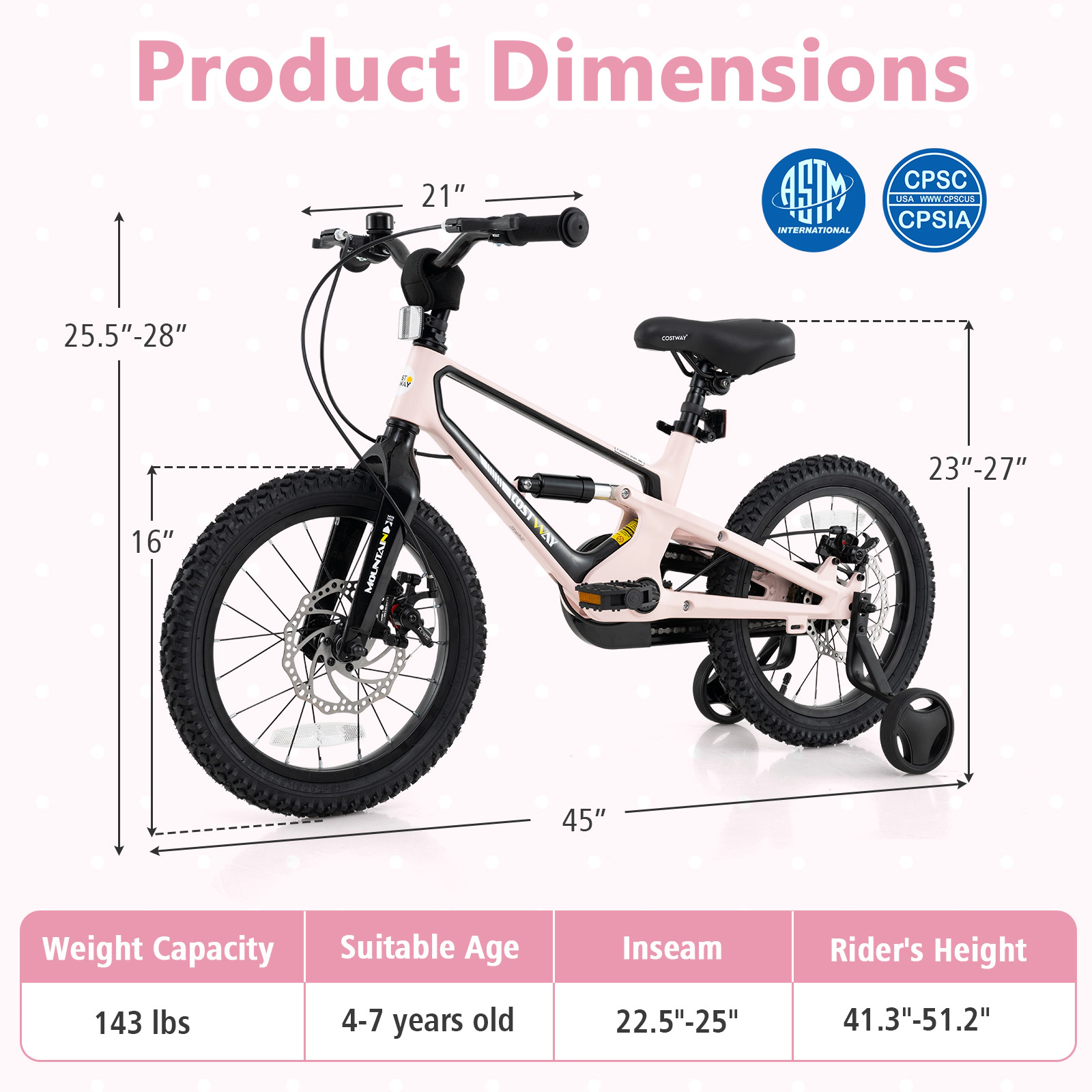 LJG 16 Inch Kids Bike Lightweight with Detachable Training Wheels for Aged 4 to 7-16 Inches
