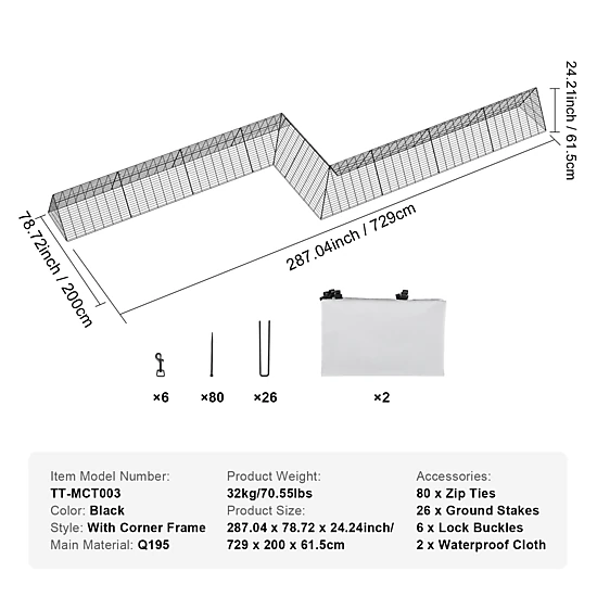 HONGGE Chicken Tunnels LxWxH Chicken Tunnels for Yard Portable Chicken Tunnels for Outside with Corner Frames 2 Sets