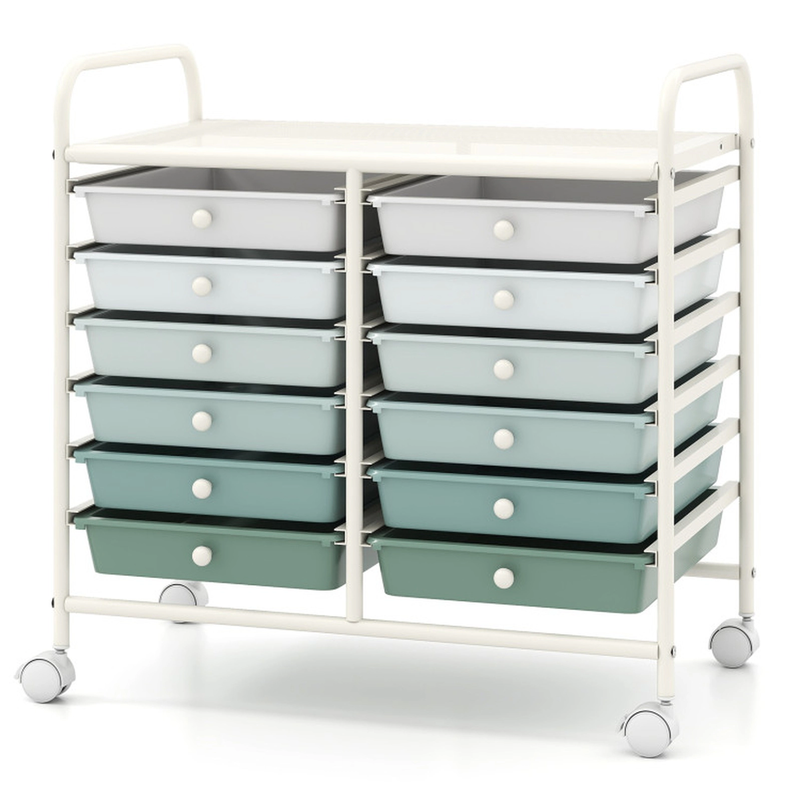 SUGIFT Green Gradient 12-Drawer Rolling Storage Cart Student Study and Craft Station with Locking Casters