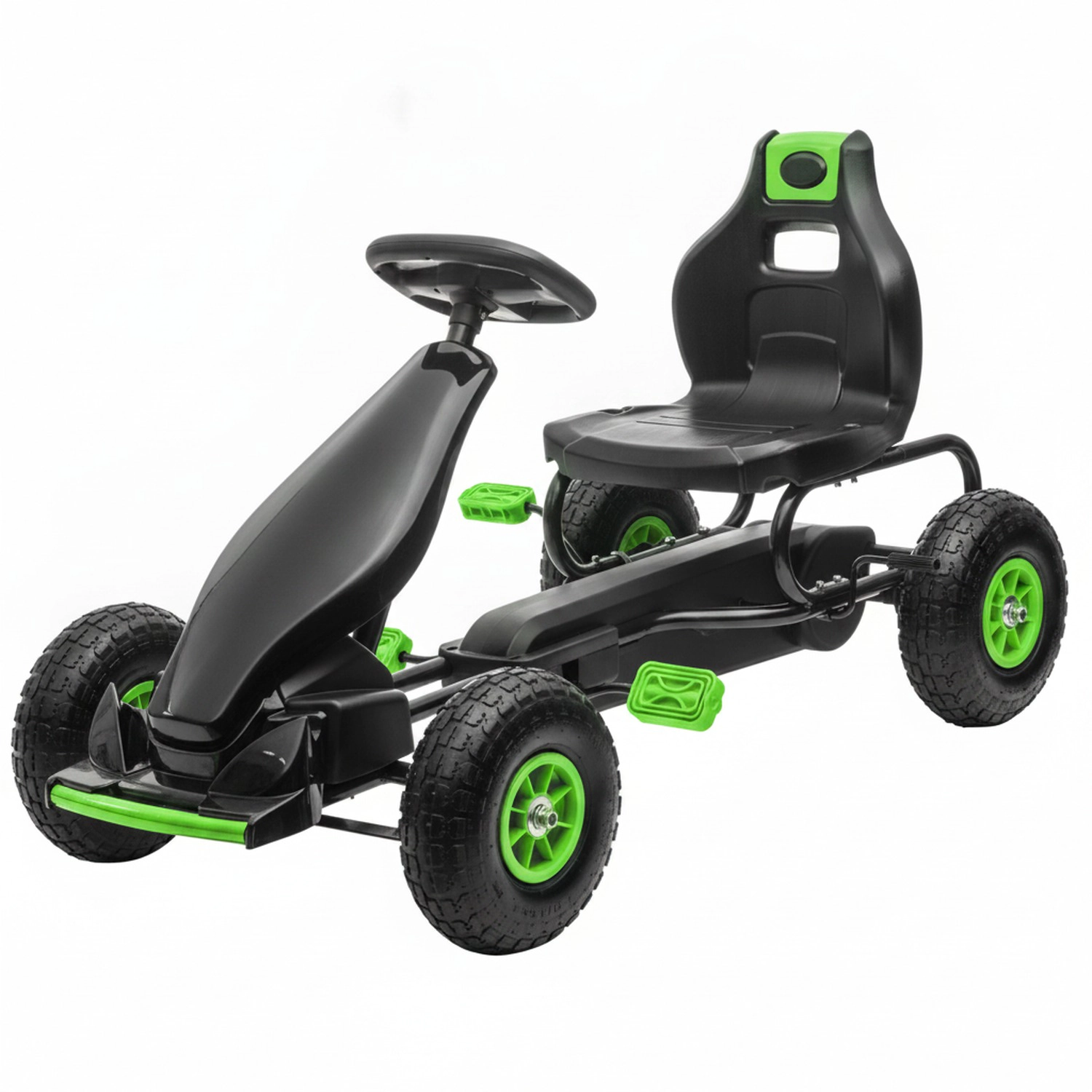 HONGGE Pedal Go Kart for Kids with Ergonomic Adjustable Seat, Rubber Tread Wheels & Handbrake, Ages 5-12, Green