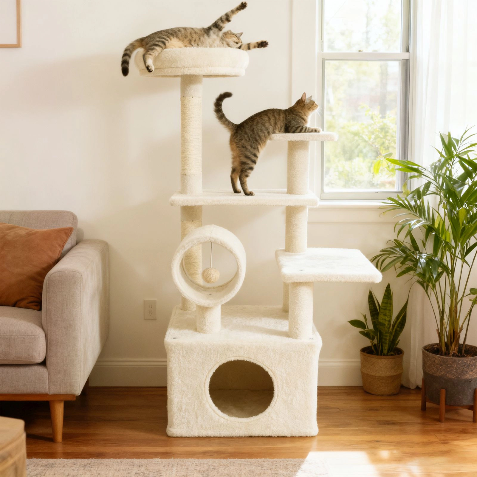 SlickBlue 48" Multi-Level Cat Tree with Condo, Perches & Tunnel
