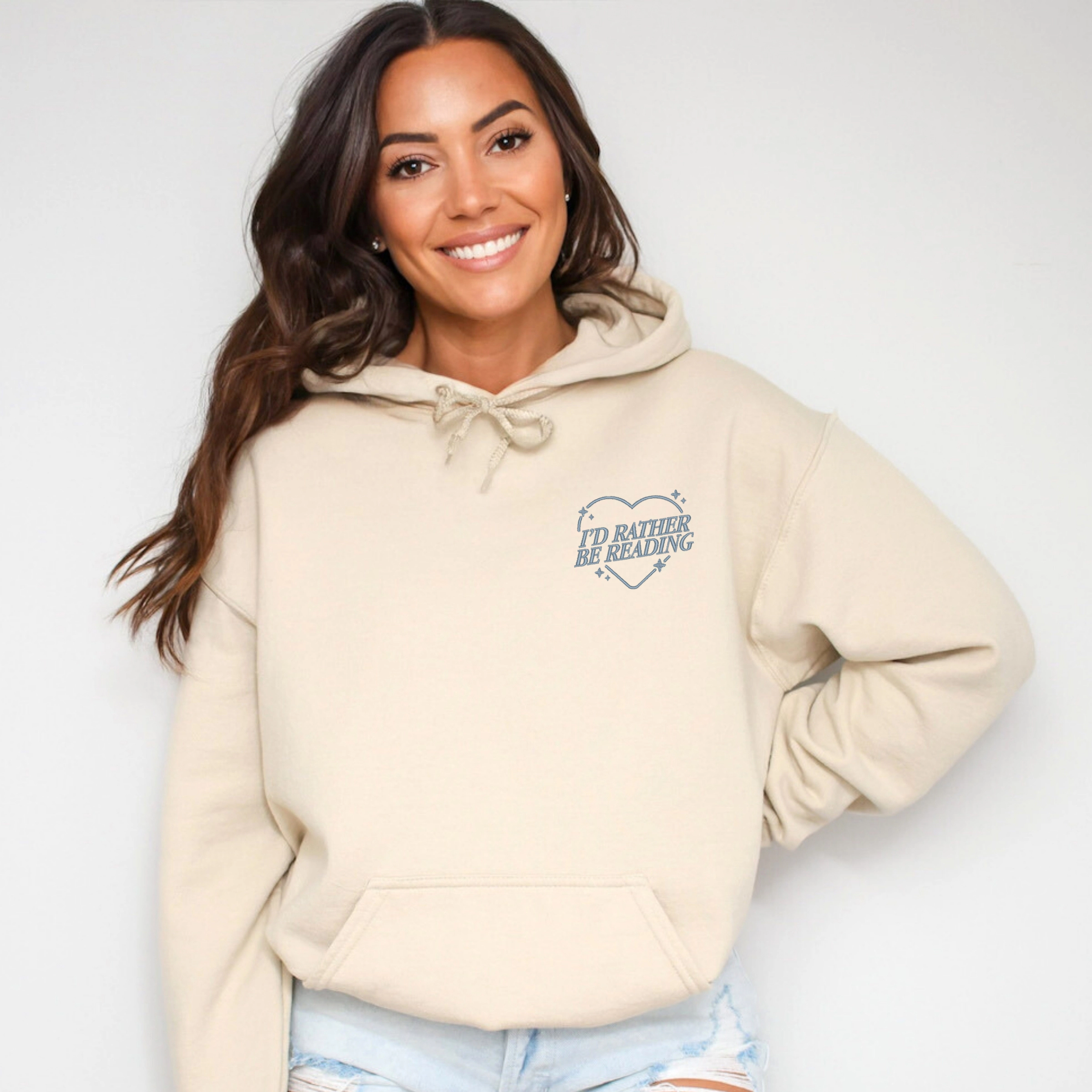 Simply Sage Market - Women's Graphic Hoodie Embroidered I'd Rather Be Reading