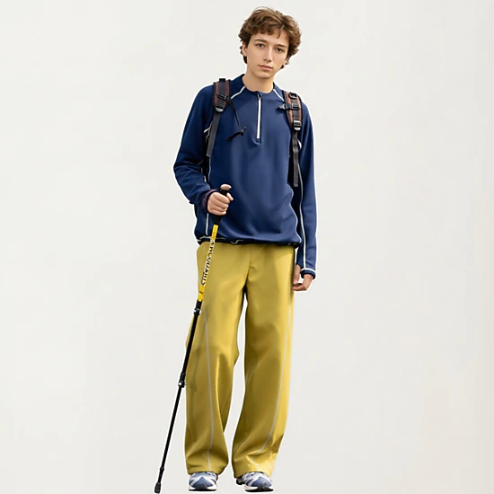 Anna-Kaci Men's Long Sleeve Half-Zip Pullover Top with Textured Knit Fabric and Contrast Seam Detailing