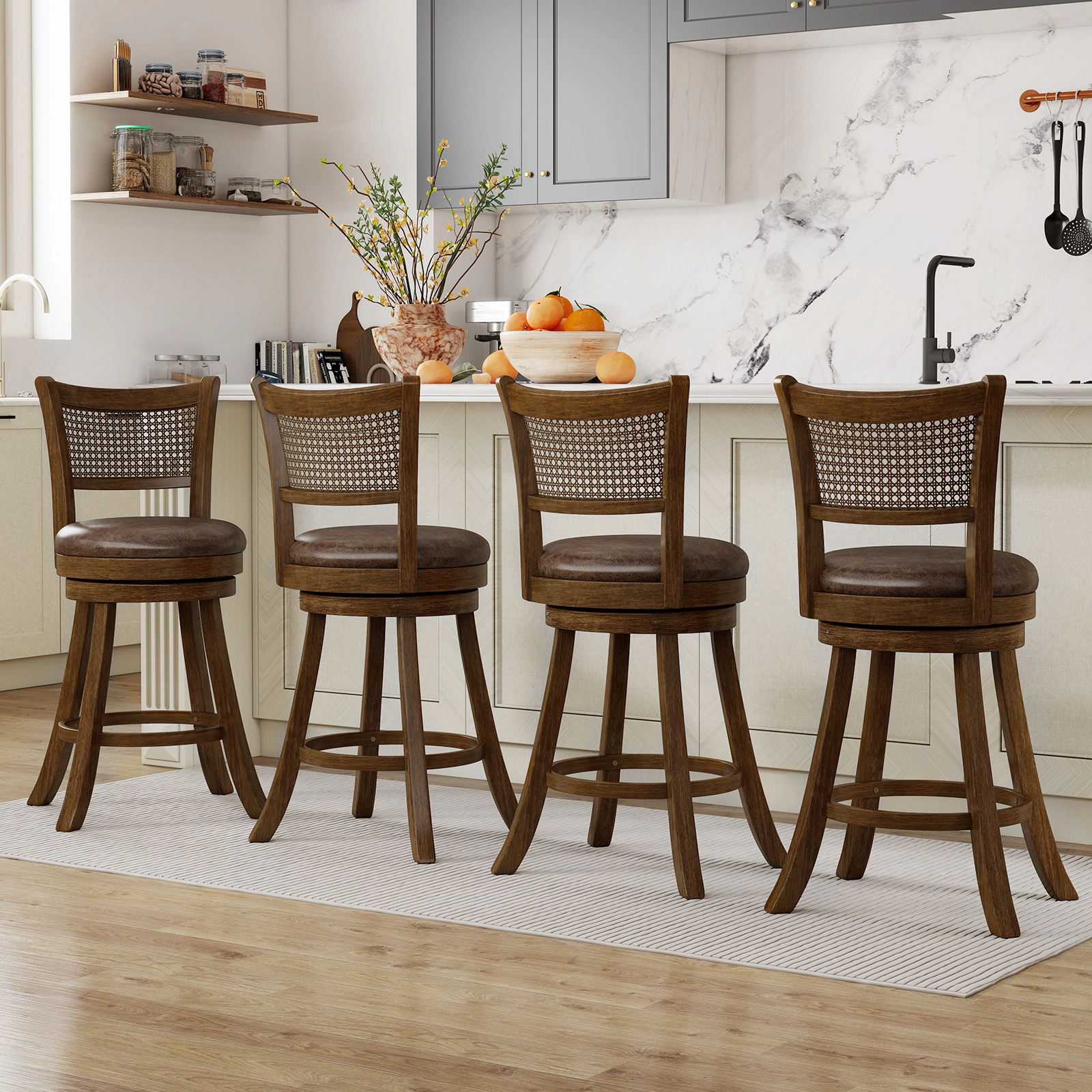 LJG Set of 2 Bar Stools 25" Swivel Bar Chairs Leathaire Counter Height Stools