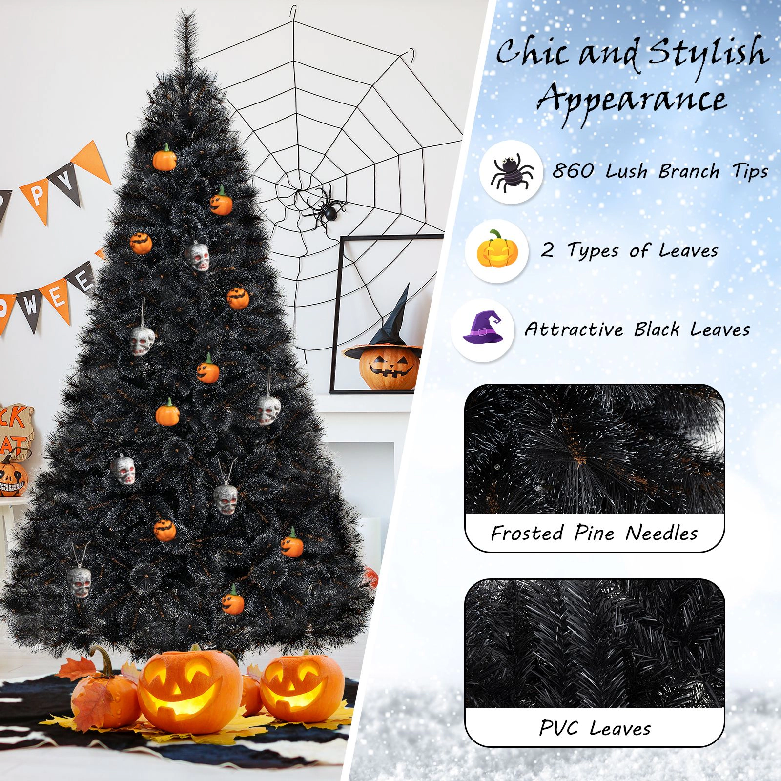 SlickBlue 8 Ft Artificial Christmas Tree with Frosted Pine Needles