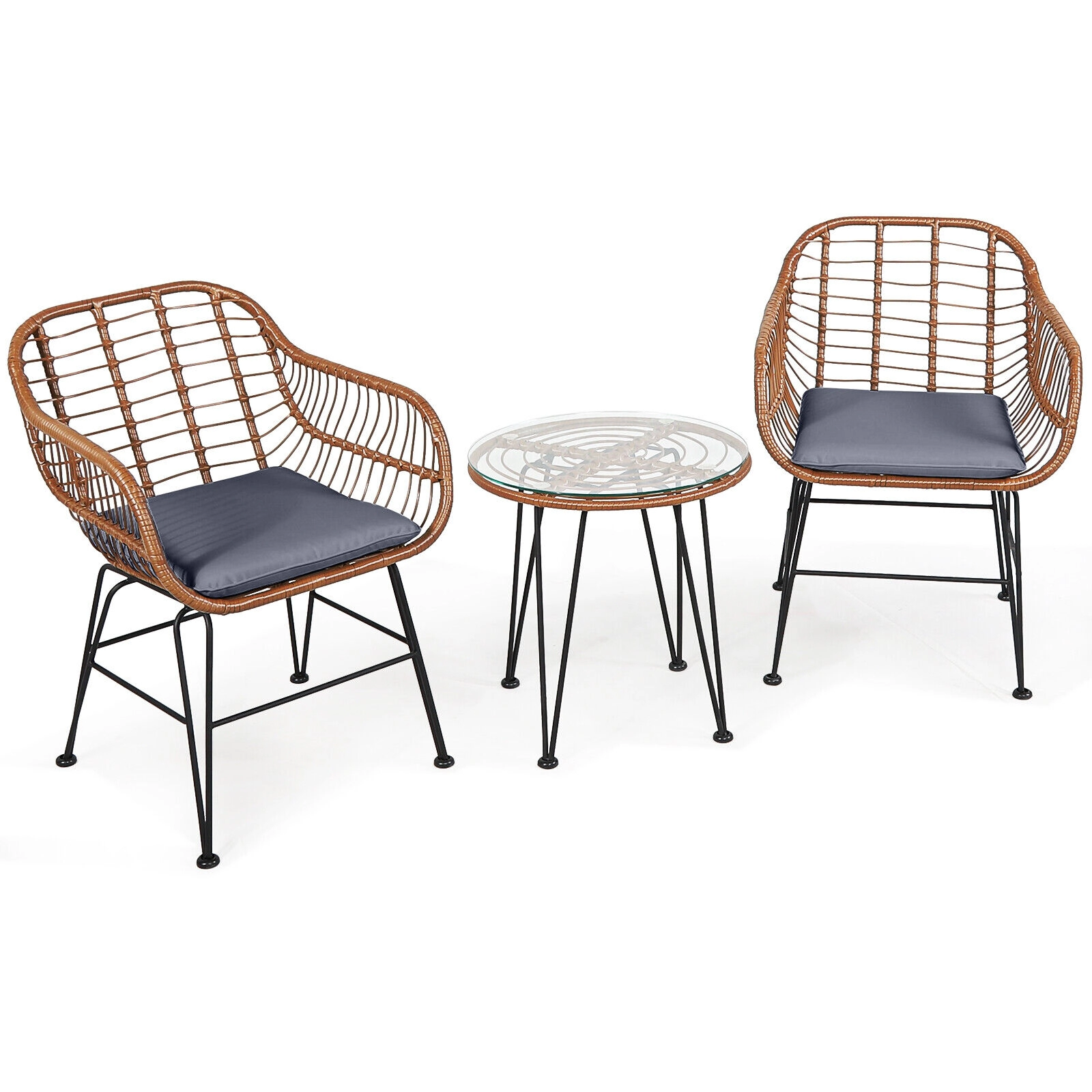 LJG 3 Pieces Patio Rattan Bistro Set with Cushion