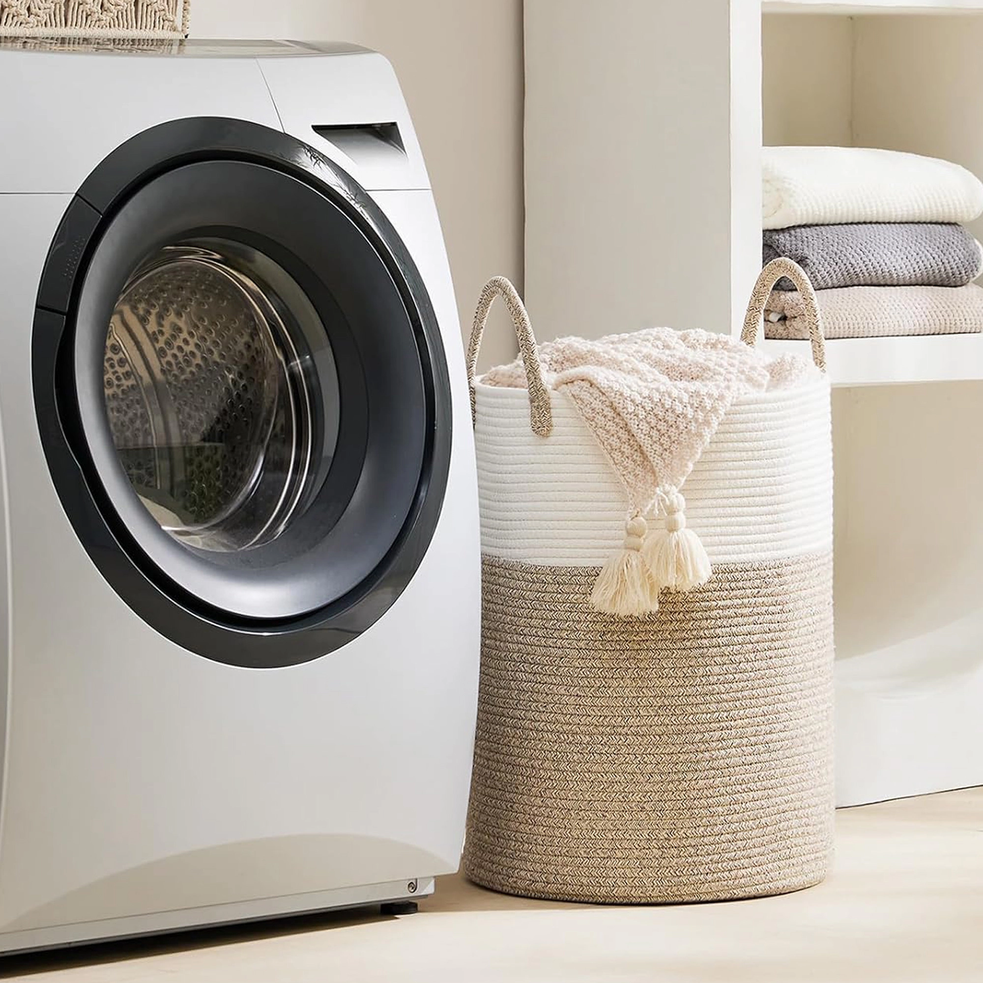 Cheer Collection Large Cotton Rope Laundry Hamper with Handles