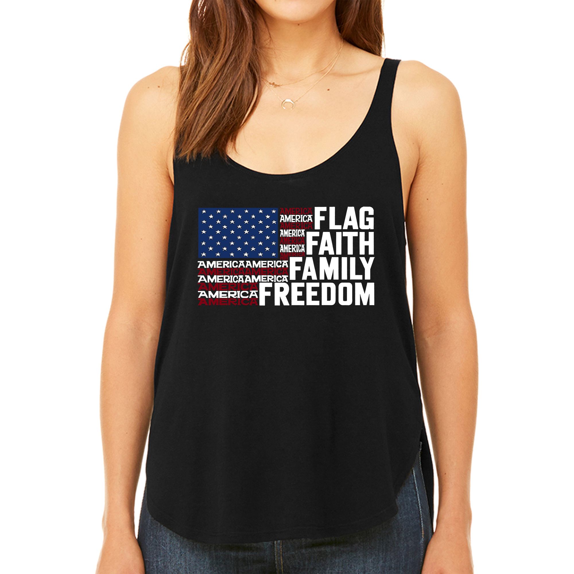 LA Pop Art Women's Premium Word Flowy Tank - Faith Flag