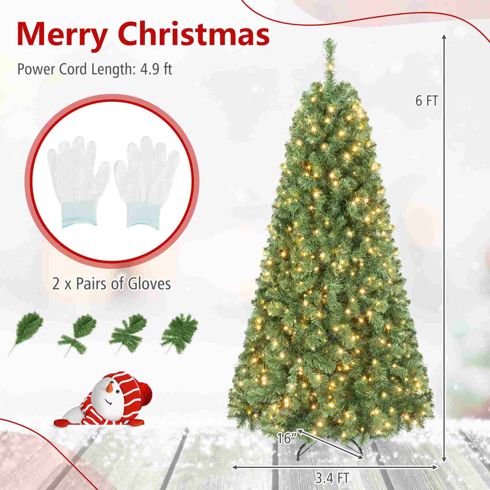 Costway 6 FT Christmas Tree Pre-Lit Hinged with 560 LED Lights