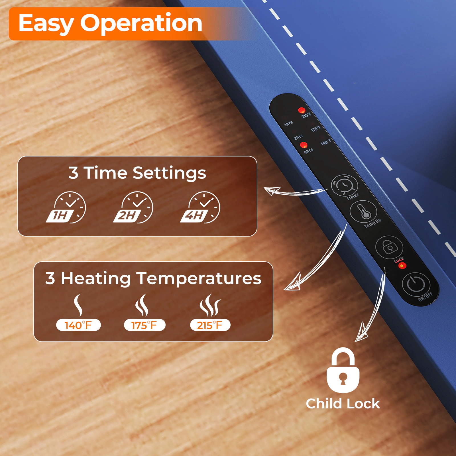 SUGIFT Rollable Silicone Electric Food Warming Mat Tray 10-Second Fast Heating 3 Temperature Levels 24 x 17-in Blue