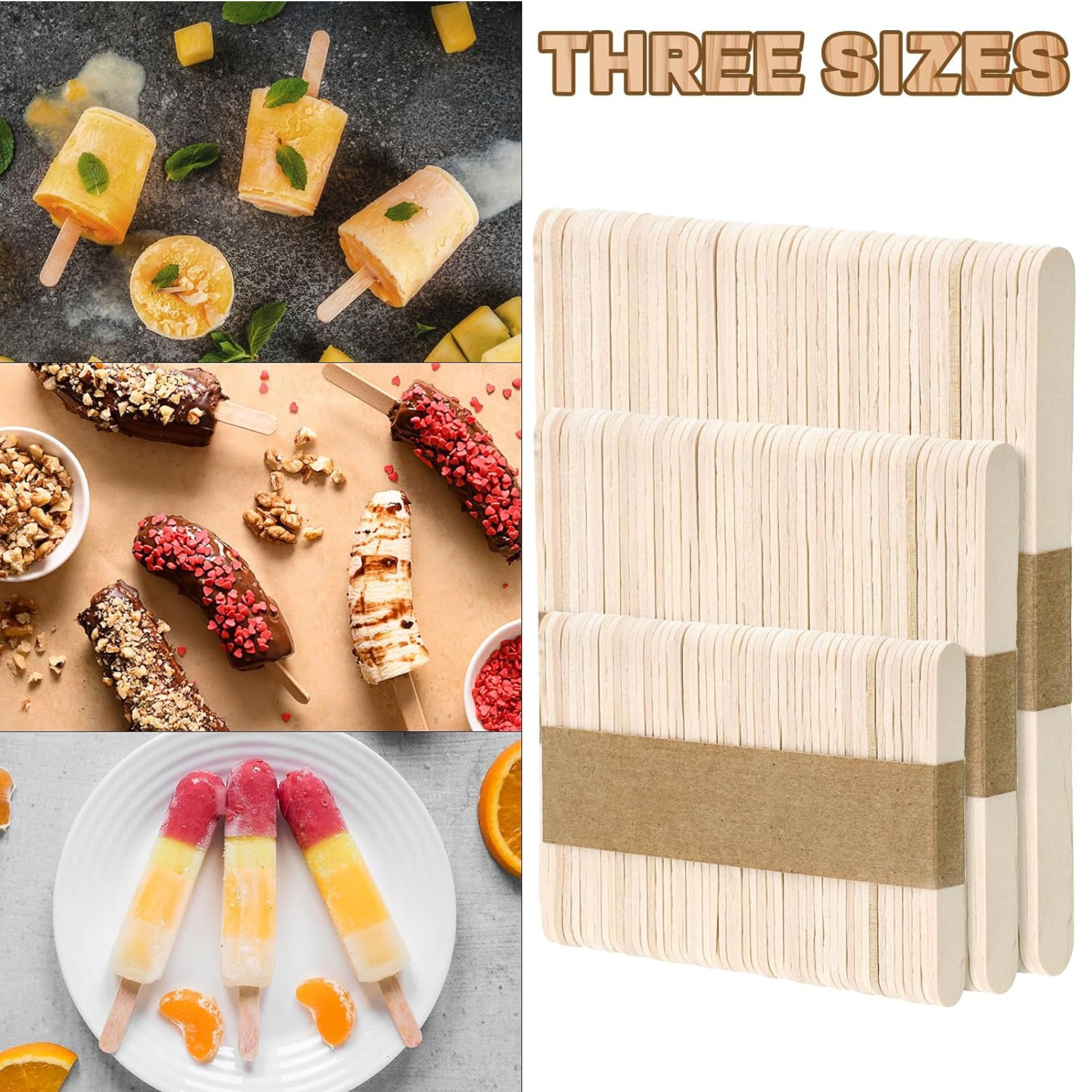 Stock Preferred Pack of 300 Wooden Craft Sticks Set 3 Sizes Popsicle for DIY Crafts