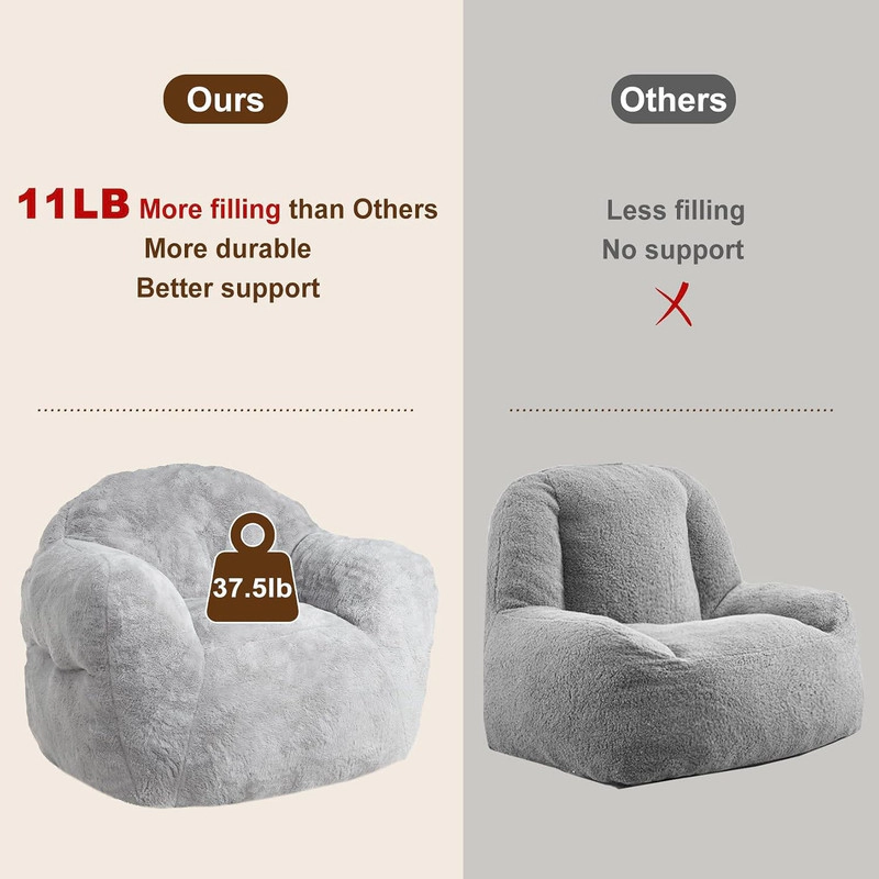 Bean Bag Chair, Comfy Bean Bag Sofa for Adults and Kids, Stuffed Sofa for Living Room Bedroom Apartment, Light Gray