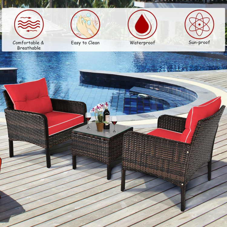 Hivvago 3 Pieces Outdoor Patio Rattan Conversation Set With Seat Cushions