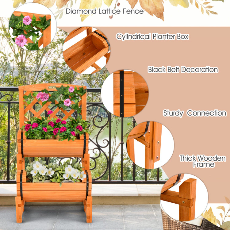 Hivvago 2-Tier Raised Garden Bed with 2 Cylindrical Planter Boxes and Trellis