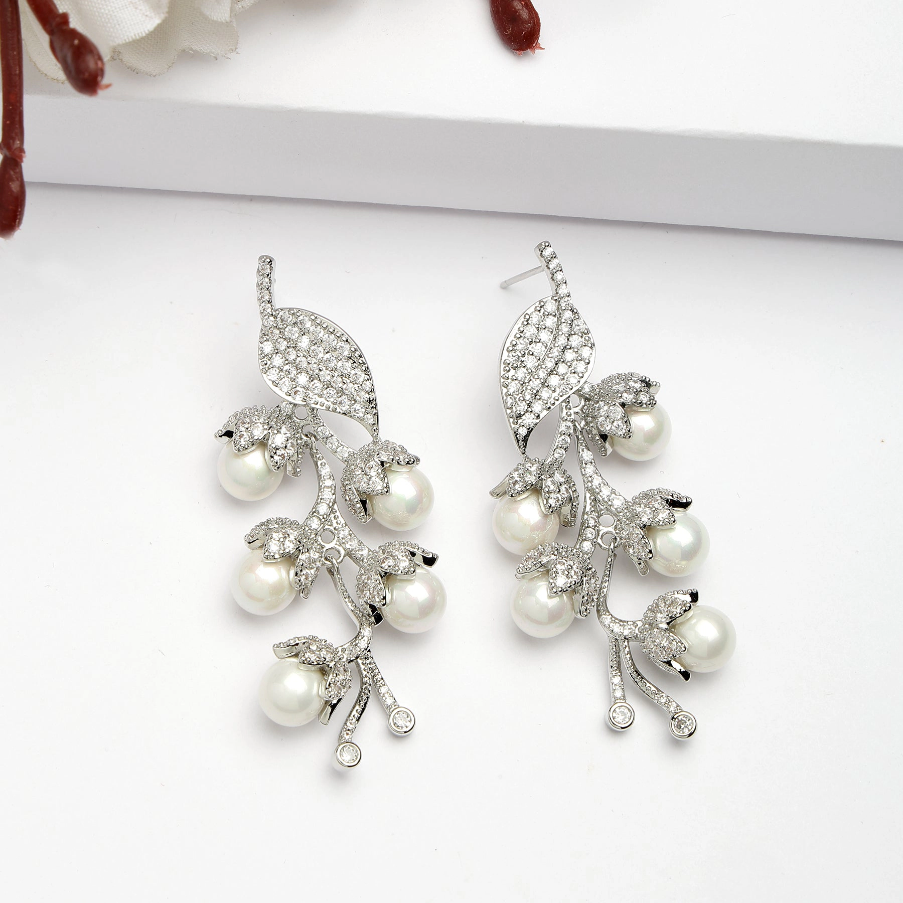 AGP PARIS Womens Diva Collection Cubic Zirconia Leaf Cluster Drop Earrings